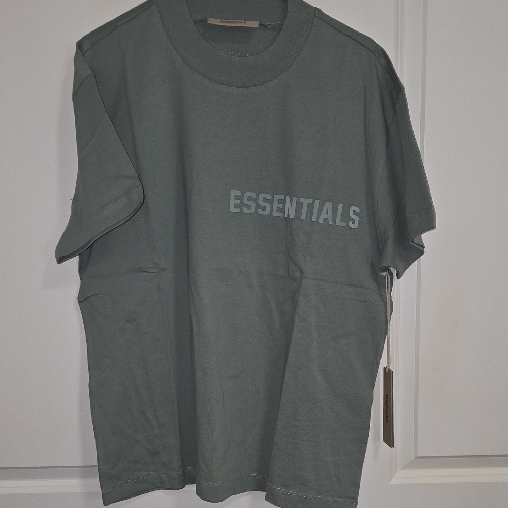 Fear Of God Essentials Embossed Logo T-Shirt in Sage/Sycamore - Picture 3 of 6